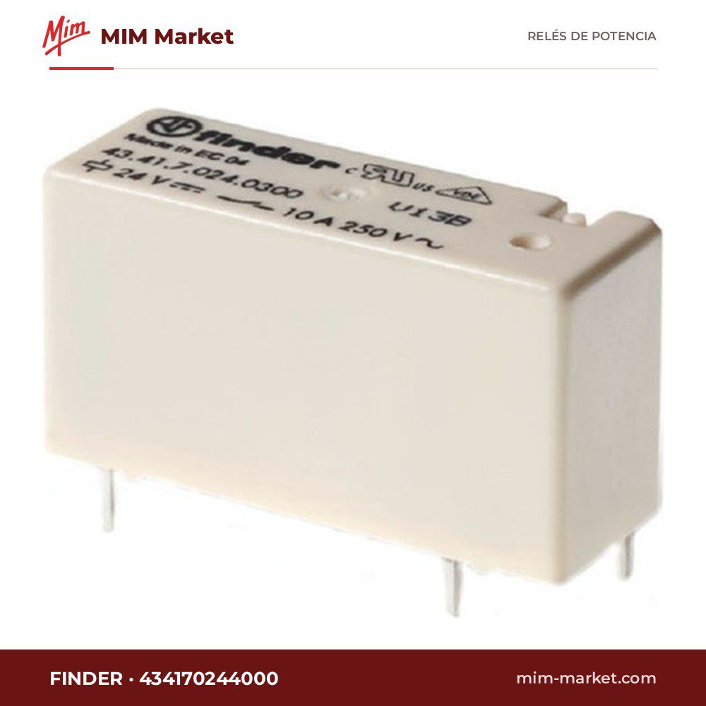 Relé de potencia Finder 434170244000 – SPDT, bobina 24 V dc, 10 A