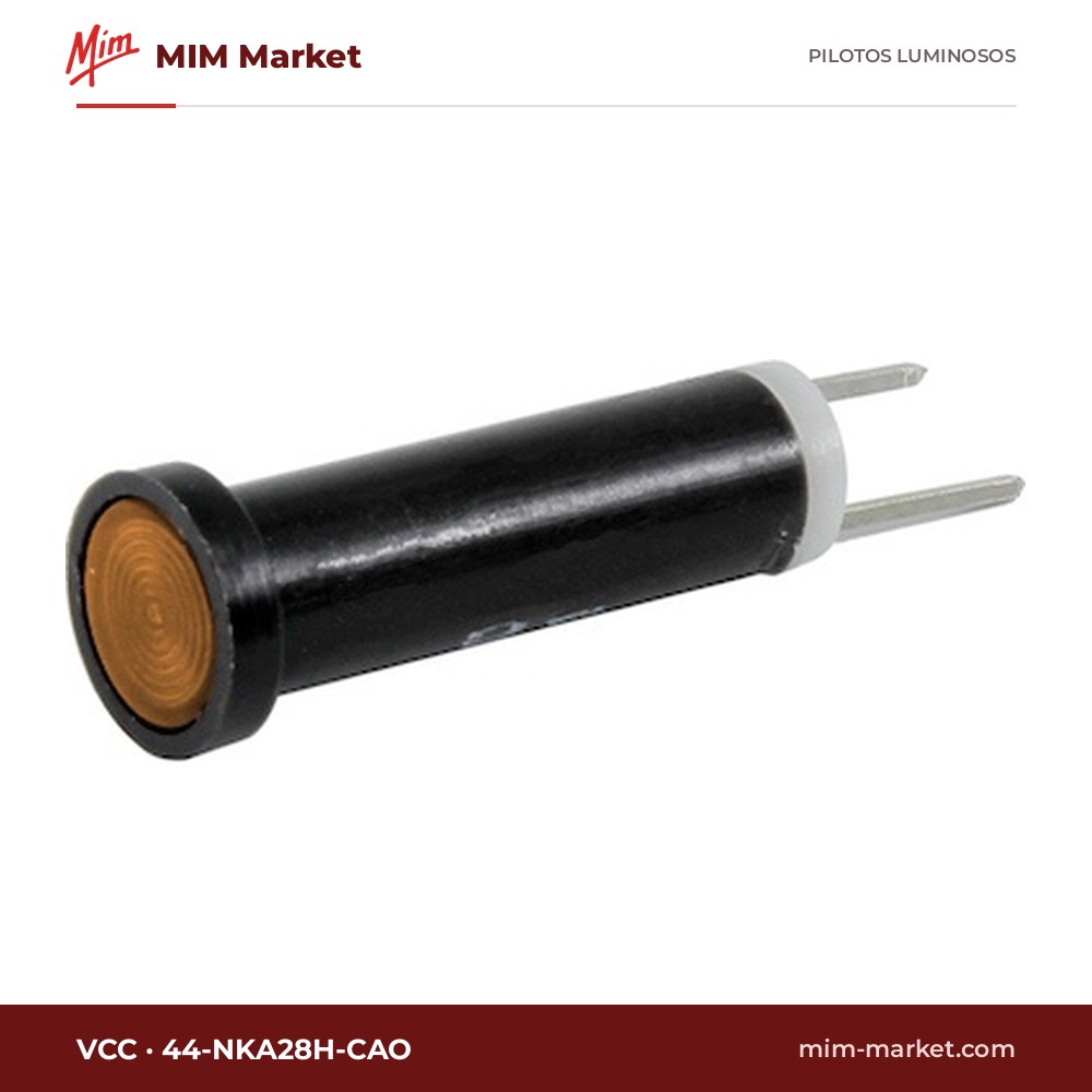 Piloto LED VCC 44-NKA28H-CAO – serie 44, ámbar, 28 V, Ø6,35 mm, pines para circuito impreso