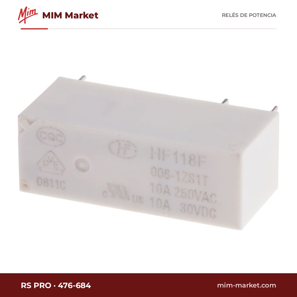 Relé de potencia RS PRO 476-684 – SPDT, bobina 6 V dc, 10 A