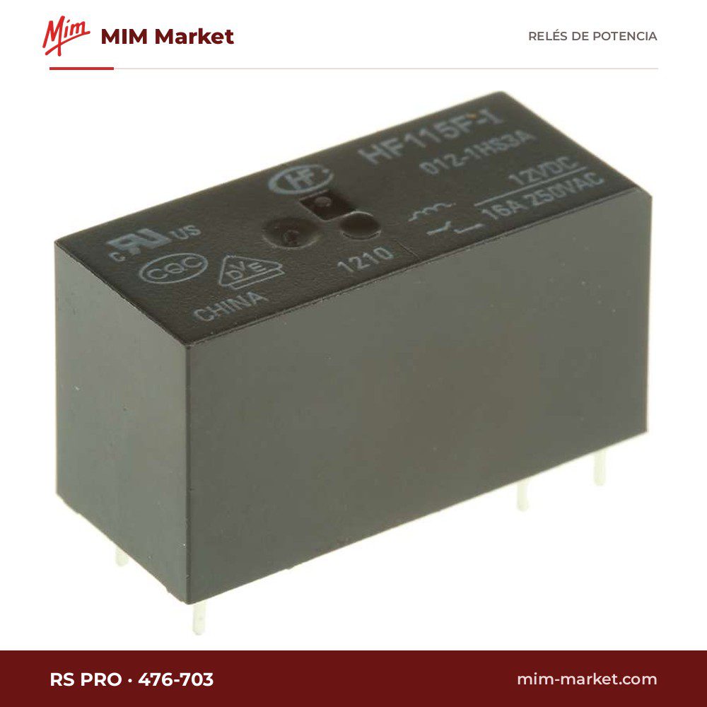 Relé de potencia RS PRO 476-703 – SPST, bobina 12 V dc, 16 A