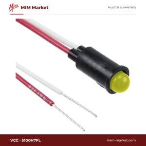 Piloto LED VCC 5100H7FL – serie 5100H, amarillo, 12 V DC, Ø6,35 mm, cables de 154,9 mm
