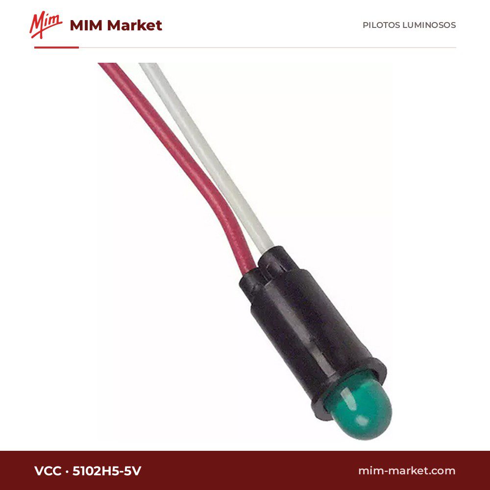 Piloto LED VCC 5102H5-5V – serie 5102H, verde, 5 V, Ø6,35 mm, cables de 152 mm