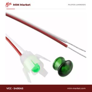 Piloto LED VCC 5400A5 – serie 5400, verde, Vf típ. 2,1 V, Ø8,13 mm, cables de 116,8 mm