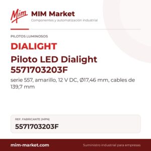 Piloto LED Dialight 5571703203F – serie 557, amarillo, 12 V DC, Ø17,46 mm, cables de 139,7 mm