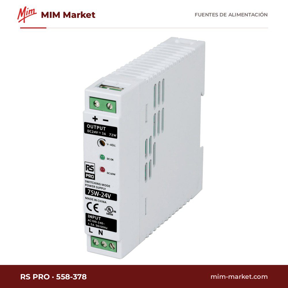 Fuente de alimentación carril DIN RS PRO 558-378 – 24 V DC, 3 A
