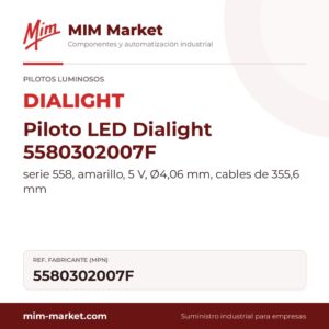 Piloto LED Dialight 5580302007F – serie 558, amarillo, 5 V, Ø4,06 mm, cables de 355,6 mm
