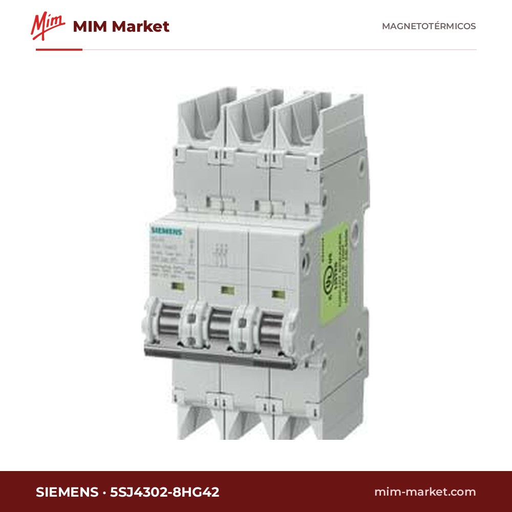 Interruptor magnetotérmico Siemens 5SJ4302-8HG42 – 5SJ4 UL 489, 3P, curva D, 2 A, 480Y/277 V AC, 10 kA