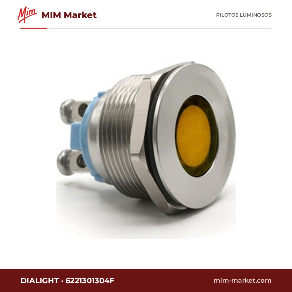 Piloto LED Dialight 6221301304F – serie 622, amarillo, 3 V DC, Ø22 mm, bornes de tornillo, IP66, IP67, NEMA 4X