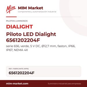 Piloto LED Dialight 6561202204F – serie 656, verde, 5 V DC, Ø12,7 mm, faston, IP66, IP67, NEMA 4X