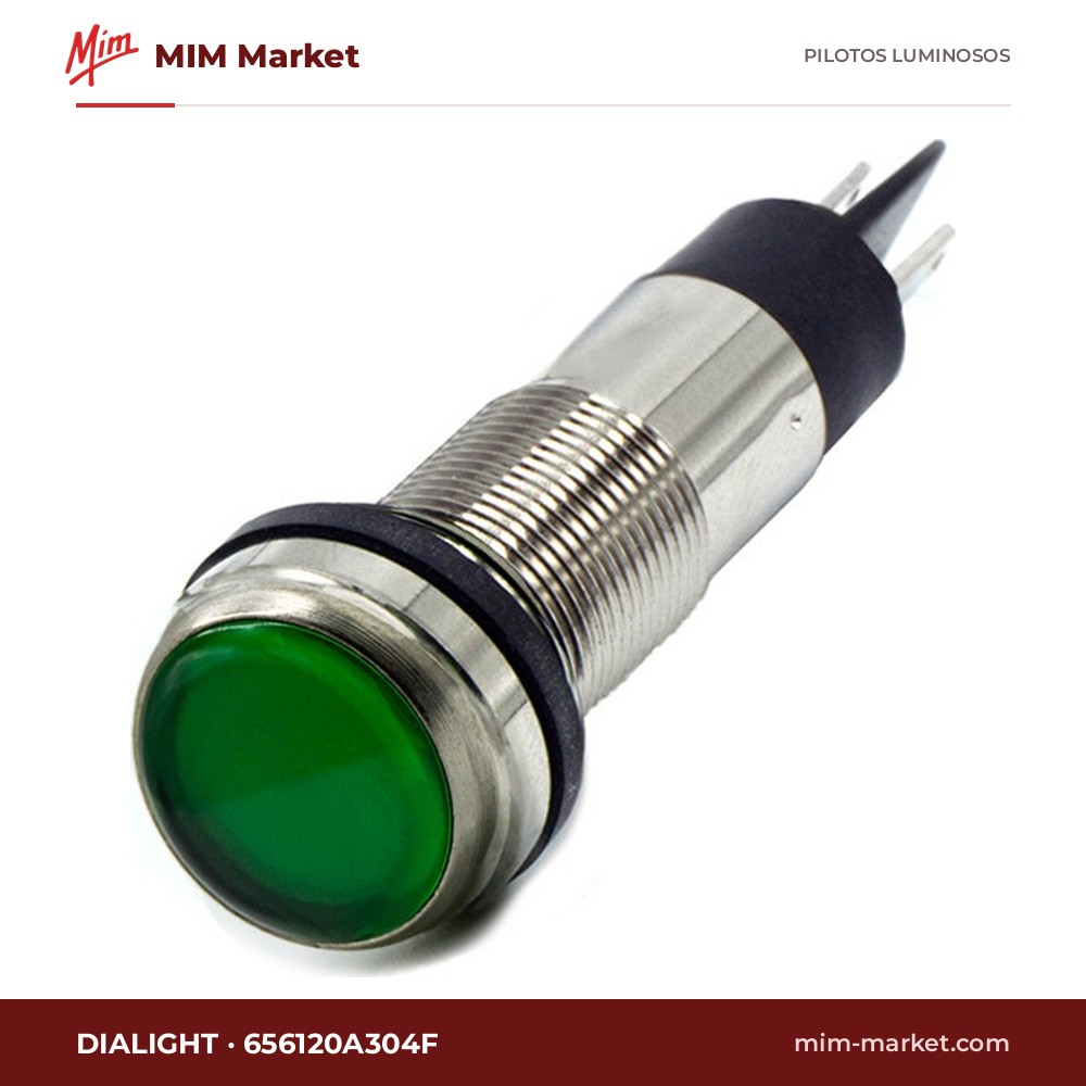 Piloto LED Dialight 656120A304F – serie 656, verde, 48 V DC, Ø12,7 mm, faston, IP66/IP67, NEMA 4X