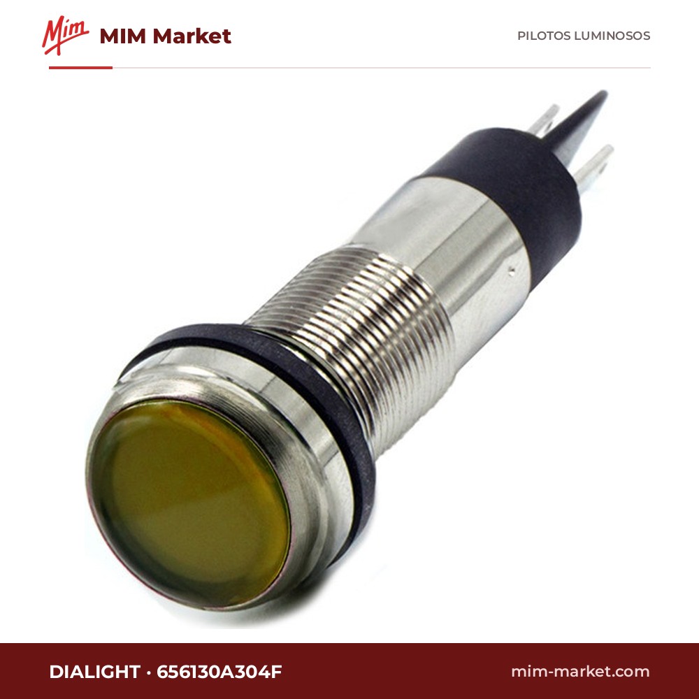 Piloto LED Dialight 656130A304F – serie 656, amarillo, 48 V DC, Ø12,7 mm, faston, IP66/IP67, NEMA 4X