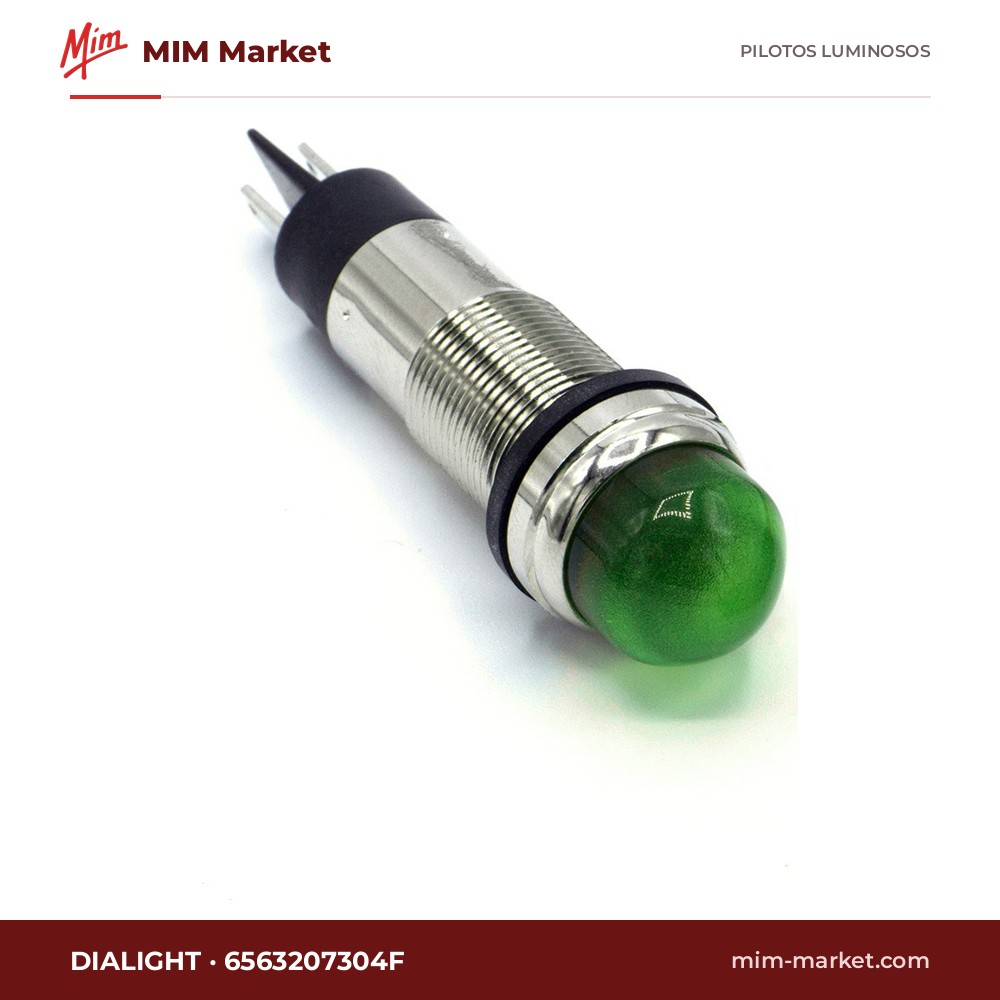Piloto LED Dialight 6563207304F – serie 656, verde, 72 V DC, Ø12,7 mm, faston, IP66, NEMA 4X
