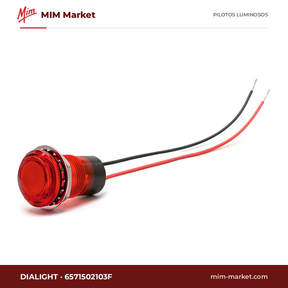 Piloto LED Dialight 6571502103F – serie 657, rojo, 5 V DC, Ø17,45 mm, cables de 152,4 mm, IP67, NEMA 4X