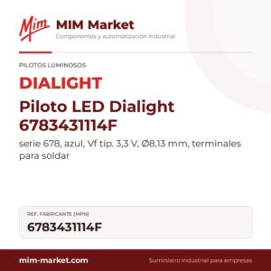 Piloto LED Dialight 6783431114F – serie 678, azul, Vf típ. 3,3 V, Ø8,13 mm, terminales para soldar