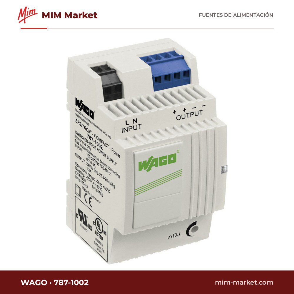 Fuente de alimentación carril DIN WAGO 787-1002 – 24 V DC, 1,3 A, 30 W