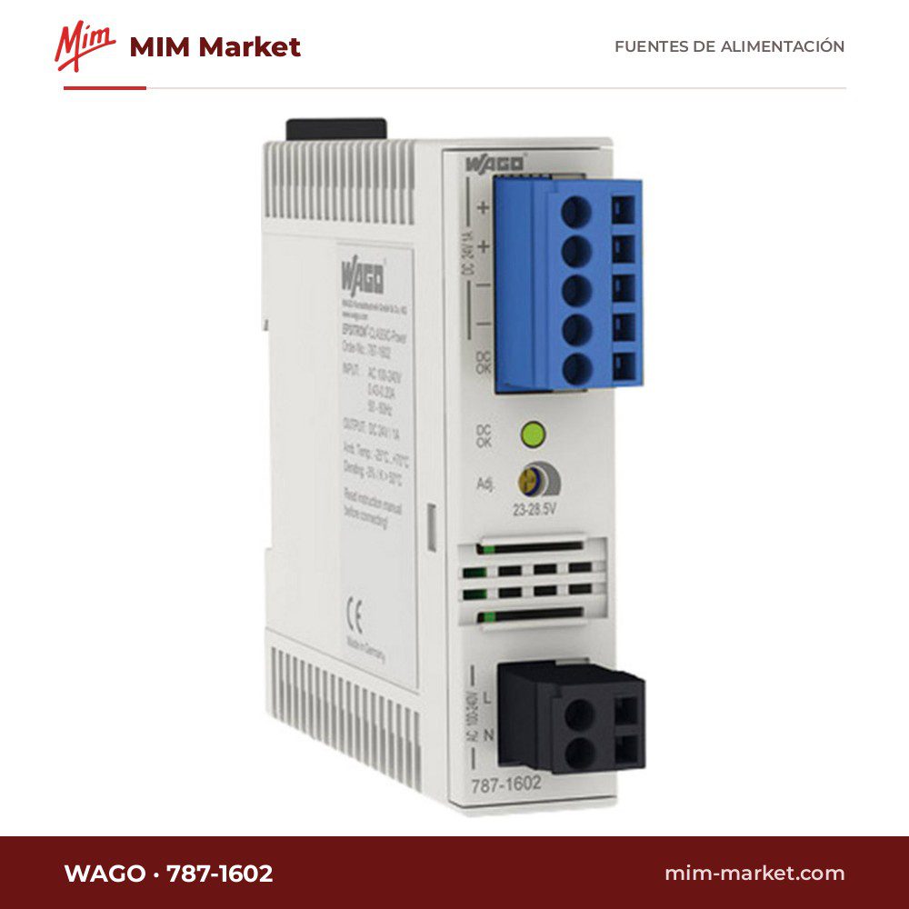 Fuente de alimentación carril DIN WAGO 787-1602 – 24 V DC, 1 A