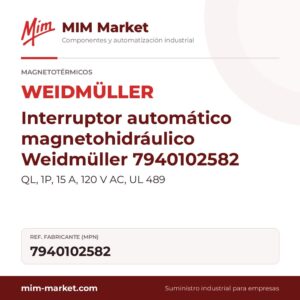 Interruptor automático magnetohidráulico Weidmüller 7940102582 – QL, 1P, 15 A, 120 V AC, UL 489