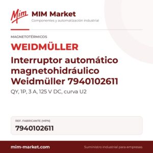 Interruptor automático magnetohidráulico Weidmüller 7940102611 – QY, 1P, 3 A, 125 V DC, curva U2