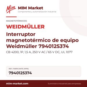 Interruptor magnetotérmico de equipo Weidmüller 7940125374 – CB 4200, 1P, 1,5 A, 250 V AC / 65 V DC, UL 1077