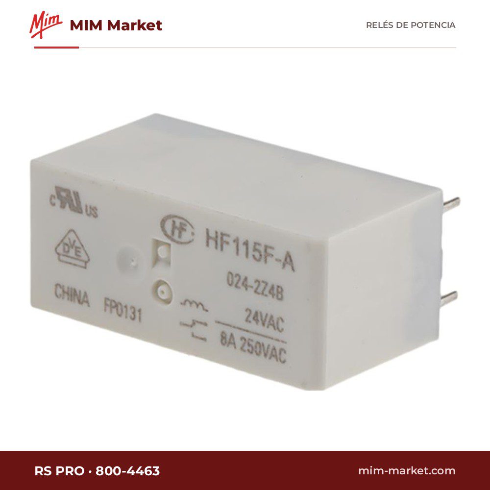 Relé de potencia RS PRO 800-4463 – DPDT, bobina 24 V ac, 8 A
