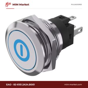 Pulsador antivandálico luminoso EAO 82-6151.2A24.B001 – serie 82, 22 mm, acero inoxidable 304, momentáneo, símbolo LED azul 24 V DC, soldadura, IP67