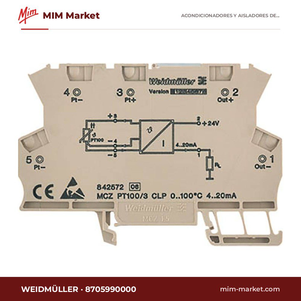Convertidor de temperatura RTD Weidmüller C030-03 MCZ RTD CLP 8705990000 – serie MICROSERIES MCZ, Pt100 a 4…20 mA