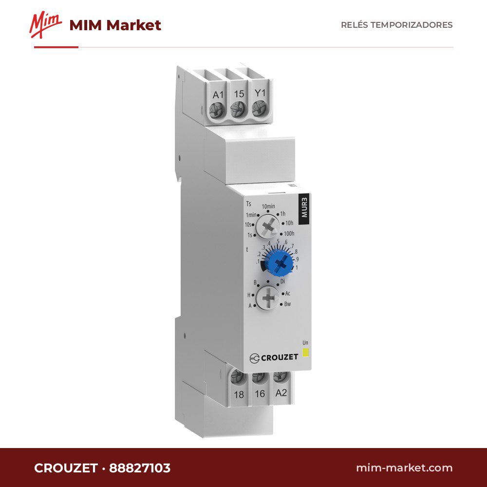 Relé temporizador Crouzet 88827103 – 12-240 V ac / 12 - 240 V dc, Multifunción