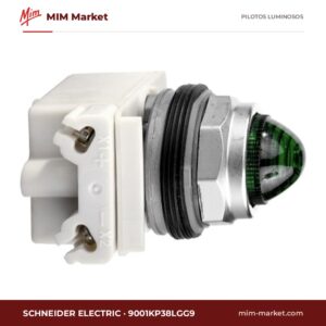 Piloto LED Schneider Electric 9001KP38LGG9 – serie Harmony 9001K (Ø30 mm), verde, 120 V AC/DC, Ø30 mm, bisel metálico cromado, bornes de tornillo-estribo, IP66, NEMA 1, 2, 3, 3R, 4, 12, 13