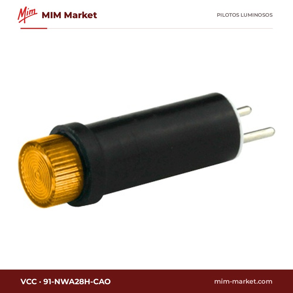 Piloto LED VCC 91-NWA28H-CAO – serie 91, ámbar, 28 V, Ø7,37 mm, pines para circuito impreso