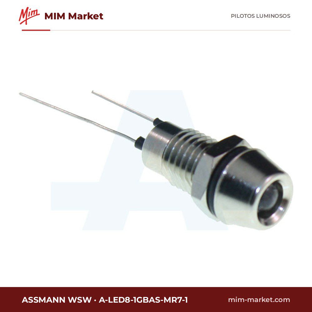 Piloto LED Assmann WSW A-LED8-1GBAS-MR7-1 – serie A-LED8, verde, Vf típ. 3,5 V, Ø8,13 mm, pines para circuito impreso, IP67