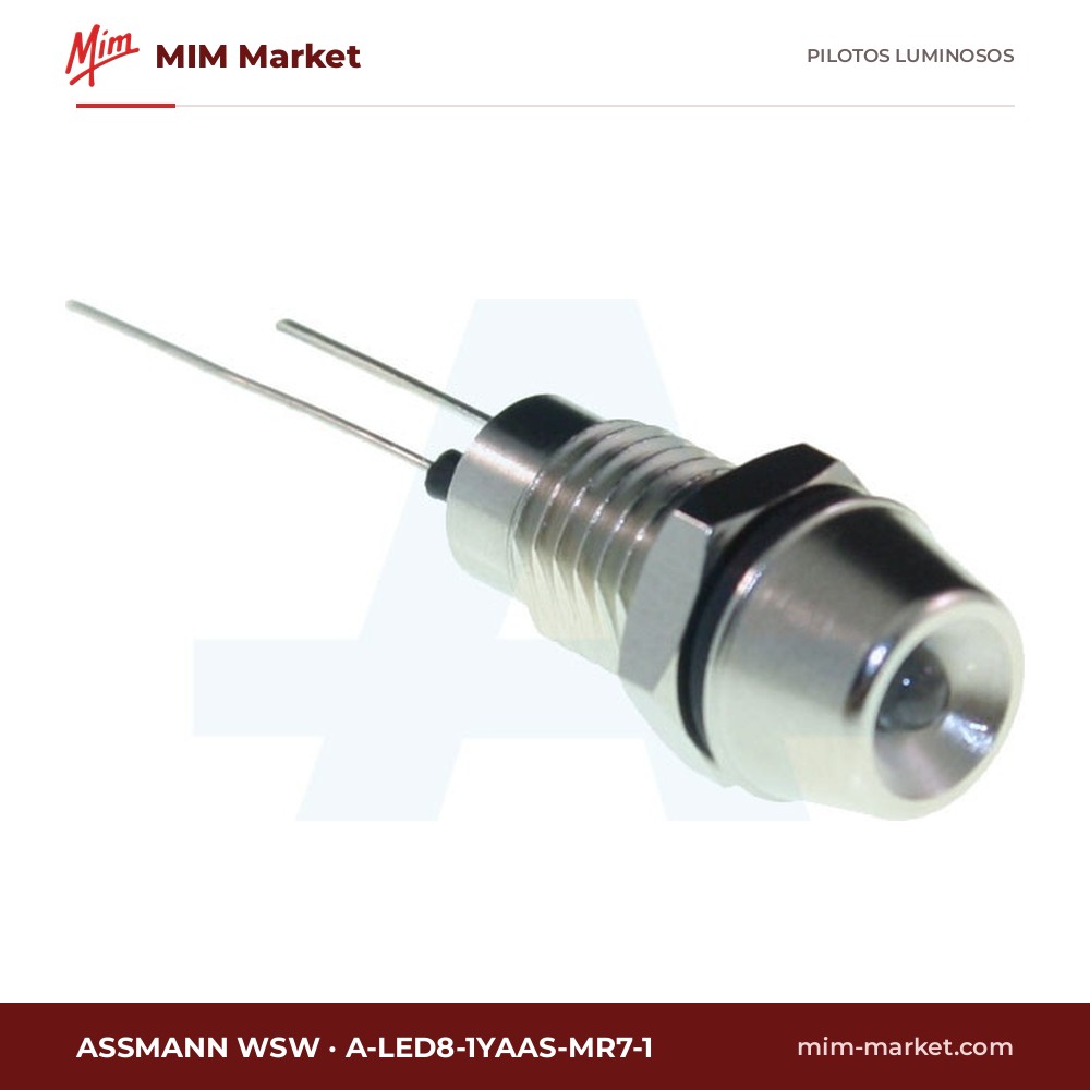 Piloto LED Assmann WSW A-LED8-1YAAS-MR7-1 – serie A-LED8, amarillo, Vf típ. 2 V, Ø8,13 mm, pines para circuito impreso, IP67
