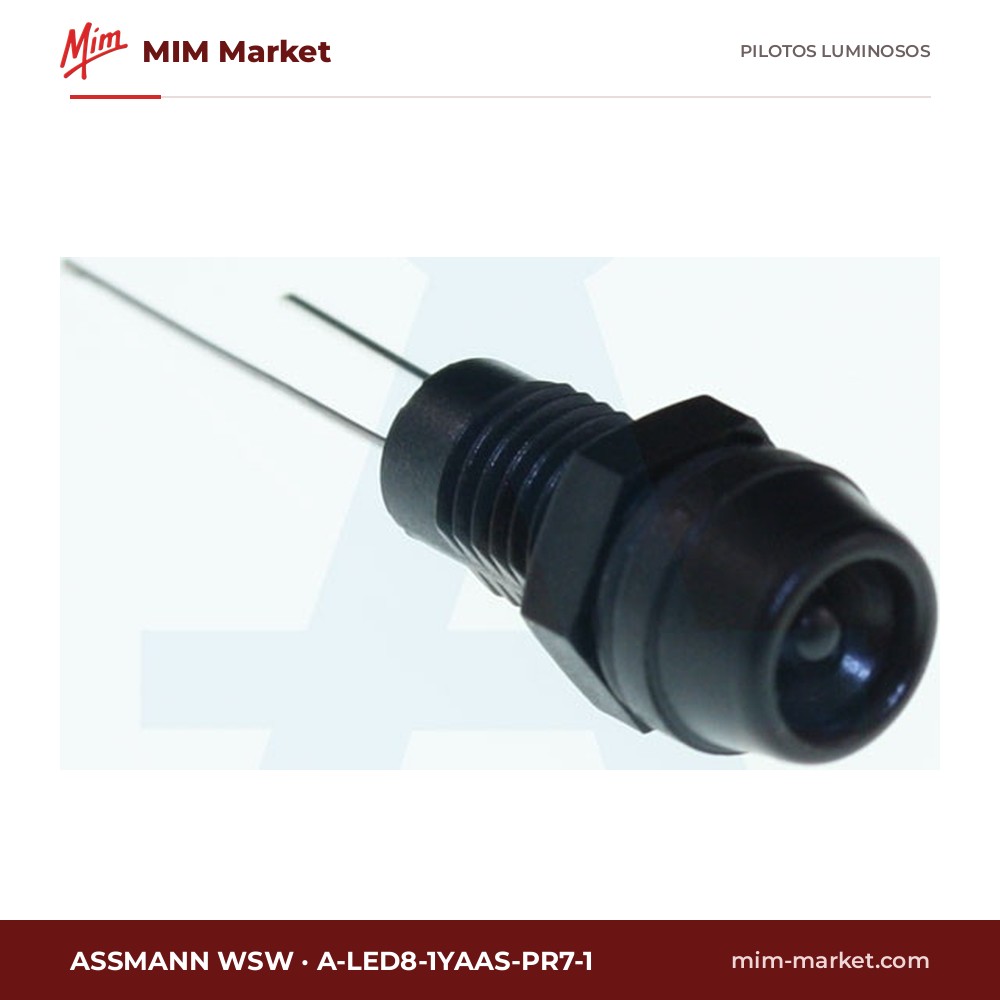 Piloto LED Assmann WSW A-LED8-1YAAS-PR7-1 – serie A-LED8, amarillo, Vf típ. 2 V, Ø8,13 mm, pines para circuito impreso, IP67
