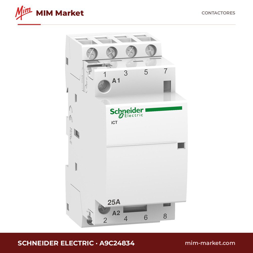 Contactor Schneider Electric A9C24834 – 4 polos, 25 A, bobina 230 V AC