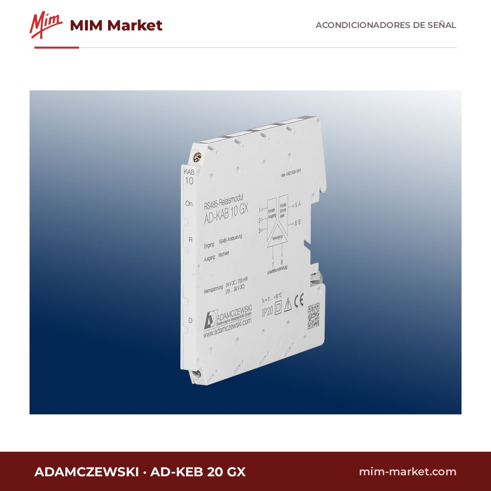 Convertidor de entradas de contacto a RS-485 Adamczewski AD-KEB 20 GX – estado de contactos/relés leído por bus RS-485
