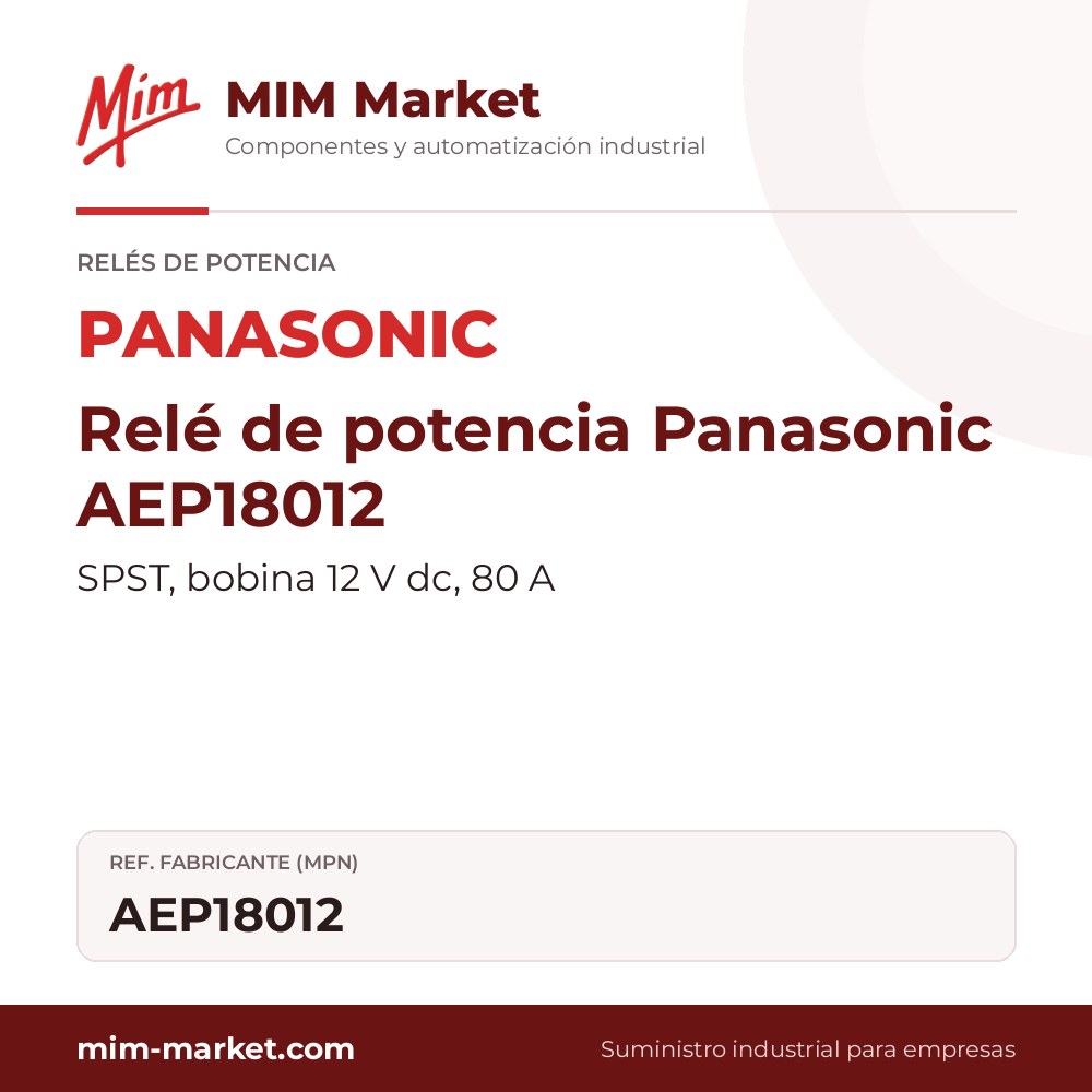 Relé de potencia Panasonic AEP18012 – SPST, bobina 12 V dc, 80 A