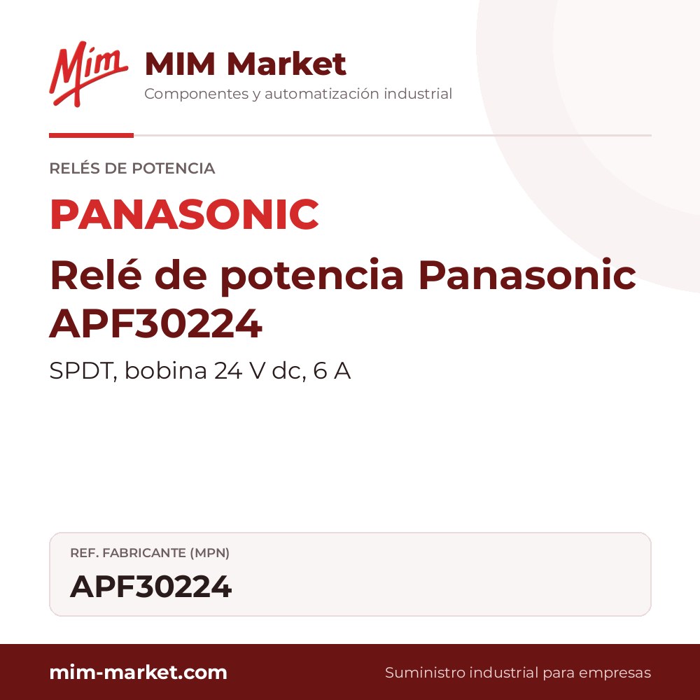 Relé de potencia Panasonic APF30224 – SPDT, bobina 24 V dc, 6 A