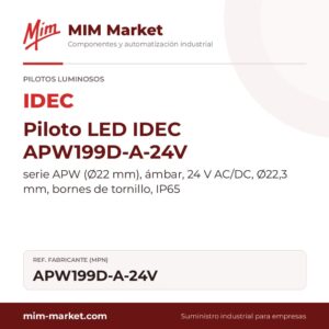 Piloto LED IDEC APW199D-A-24V – serie APW (Ø22 mm), ámbar, 24 V AC/DC, Ø22,3 mm, bornes de tornillo, IP65