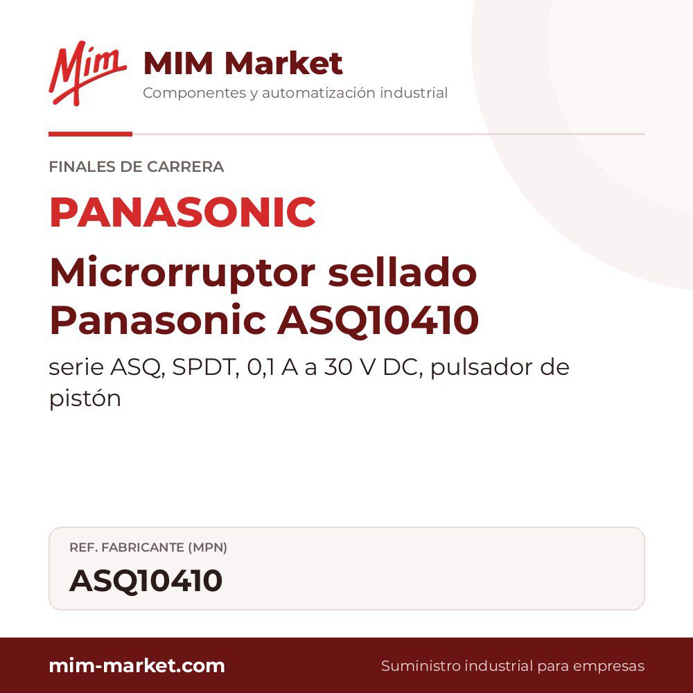 Microrruptor sellado Panasonic ASQ10410 – serie ASQ, SPDT, 0,1 A a 30 V DC, pulsador de pistón
