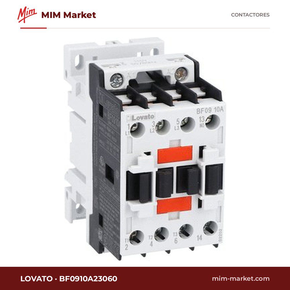 Contactor Lovato BF0910A23060 – 3 polos, 9 A, 7,5 kW, bobina 230 V