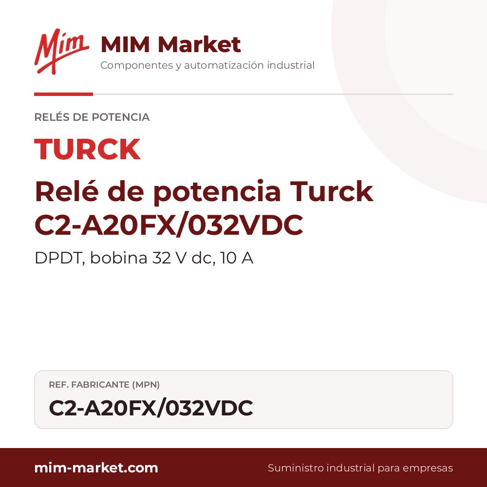 Relé de potencia Turck C2-A20FX/032VDC – DPDT, bobina 32 V dc, 10 A