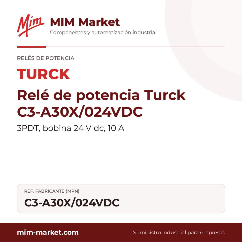 Relé de potencia Turck C3-A30X/024VDC – 3PDT, bobina 24 V dc, 10 A