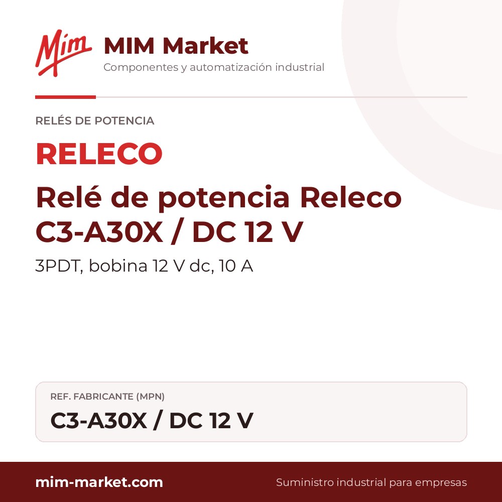 Relé de potencia Releco C3-A30X / DC 12 V – 3PDT, bobina 12 V dc, 10 A