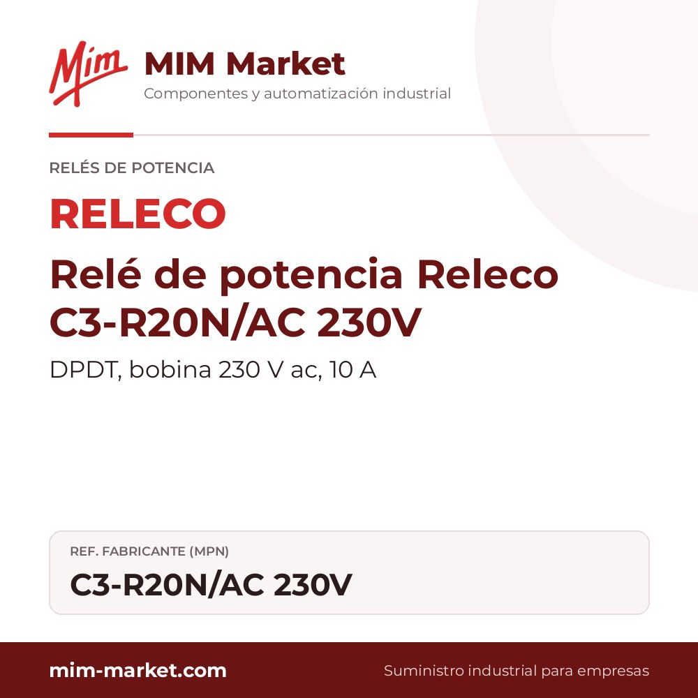 Relé de potencia Releco C3-R20N/AC 230V – DPDT, bobina 230 V ac, 10 A