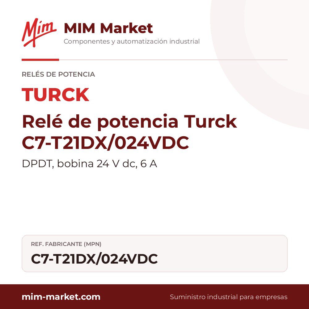 Relé de potencia Turck C7-T21DX/024VDC – DPDT, bobina 24 V dc, 6 A