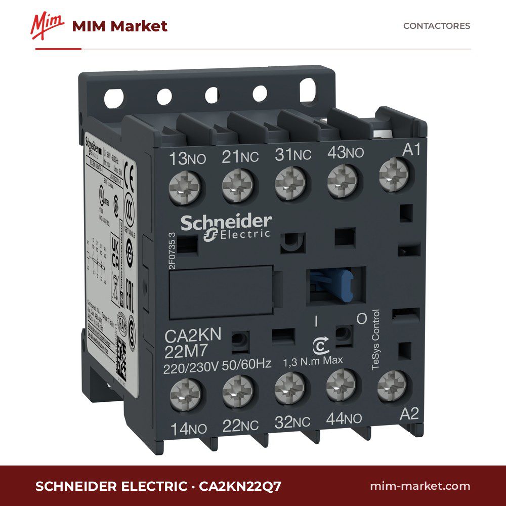 Contactor Schneider Electric CA2KN22Q7 – 4 polos, bobina 380 V AC