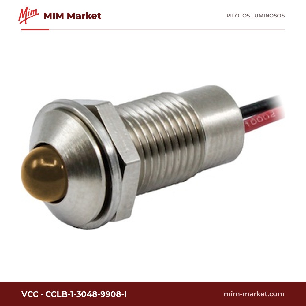 Piloto LED VCC CCLB-1-3048-9908-I – serie CCLB, ámbar, 12 V, Ø8,1 mm, cables de 152,4 mm, IP67