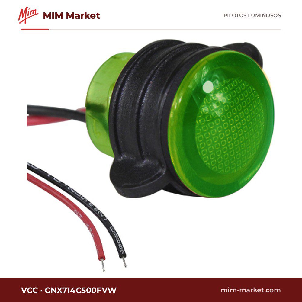 Piloto LED VCC CNX714C500FVW – serie CNX714, verde, 5…28 V DC, Ø13,97 mm, cables de 152,4 mm, IP67, NEMA 6P