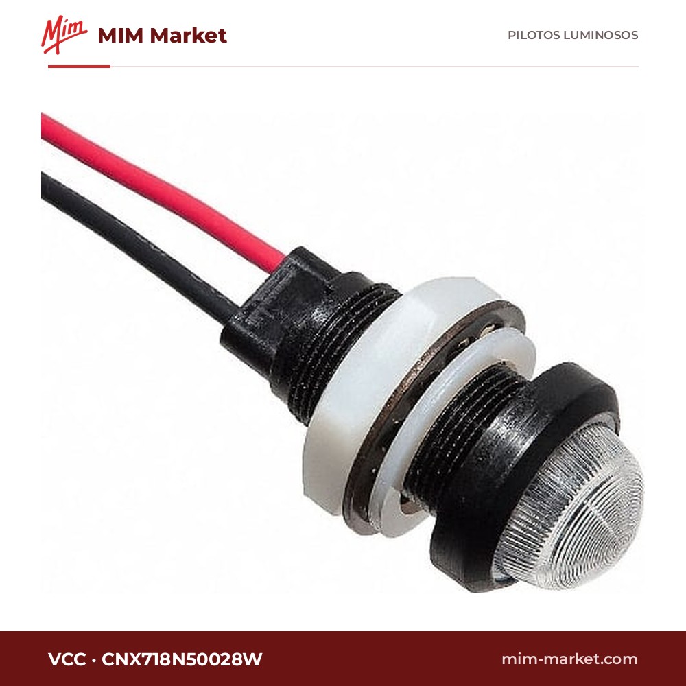 Piloto LED VCC CNX718N50028W – serie CNX718, verde, 28 V, Ø17,53 mm, cables de 152,4 mm