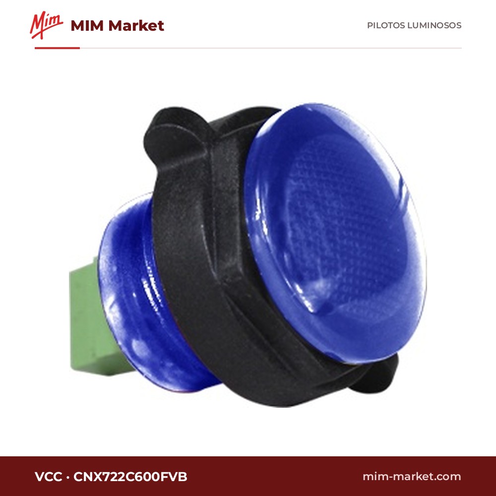 Piloto LED VCC CNX722C600FVB – serie CNX722, azul, 5…28 V DC, Ø23,11 mm, bornes de tornillo, IP67