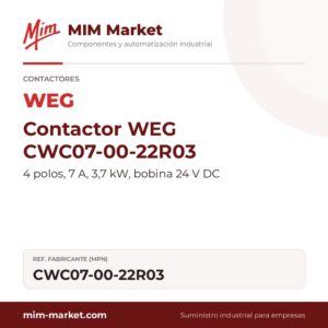 Contactor WEG CWC07-00-22R03 – 4 polos, 7 A, 3,7 kW, bobina 24 V DC